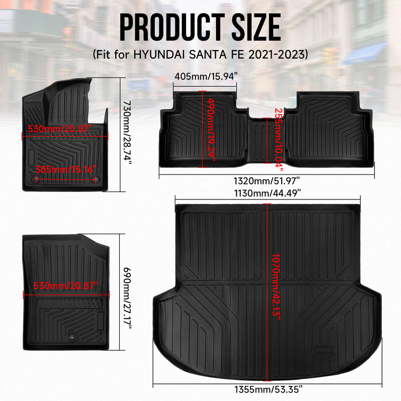 All Weather Floor Mats Cargo Liner for Hyundai Santa Fe 5 Seat 2021-2023 4X