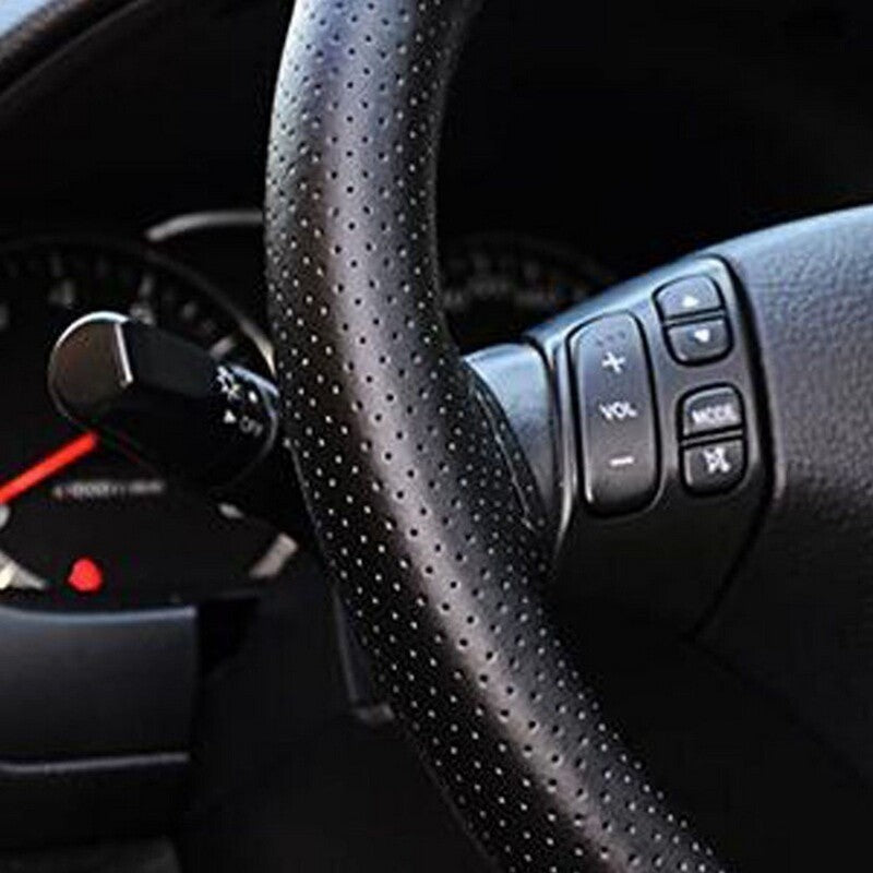 DIY Car Truck Leather Steering Wheel Cover with Needles and Thread Black