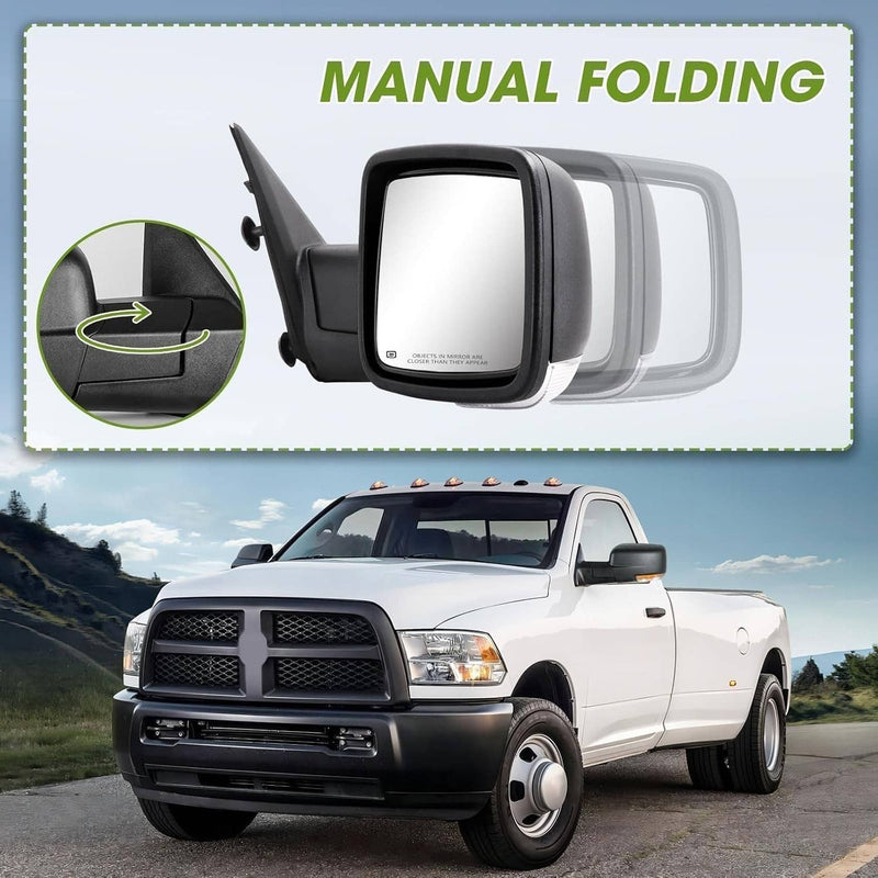 Pair Mirror for Ram 1500 Manual Fold Power Adjust Heated Puddle Light 2013-2019