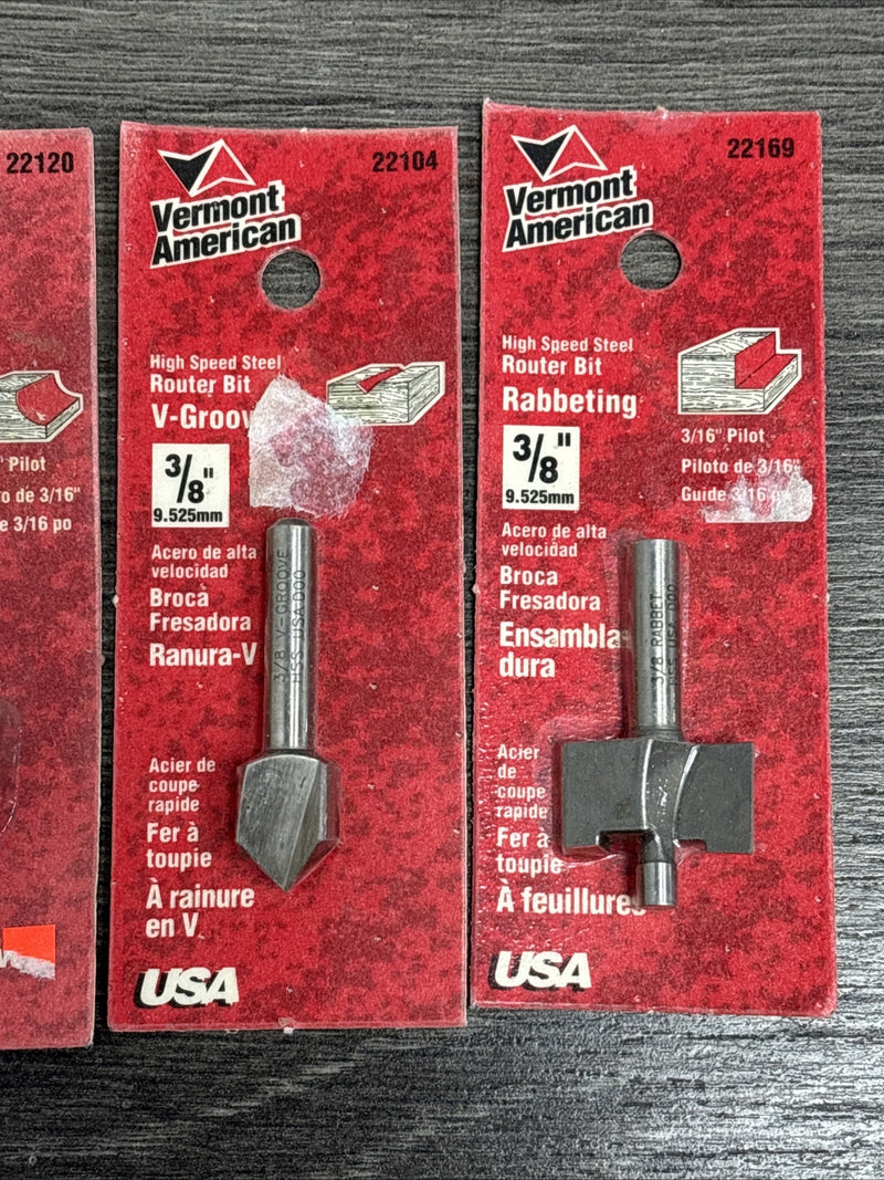 4pc Vermont American 3/8 Shank Router Bit Set Made in USA