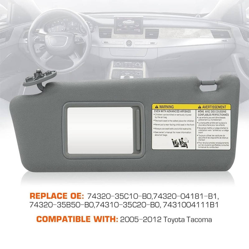 Sun Visor Pair LH Driver RH Passenger for Toyota Tacoma 2005-2015 Gray