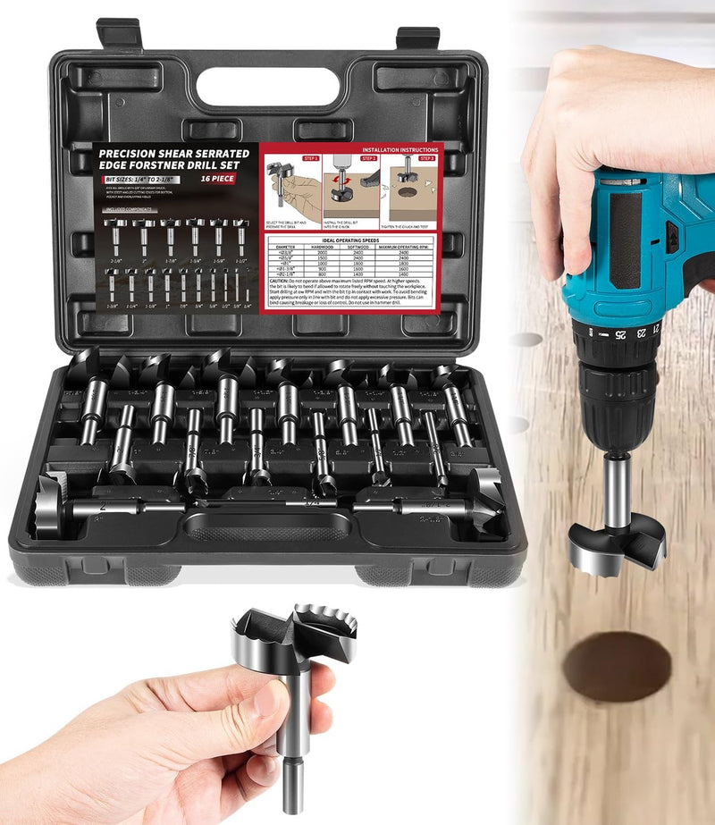 1/4" To 2-1/8" Forstner Bit Set for Woodworking Drill Press Handheld Drills