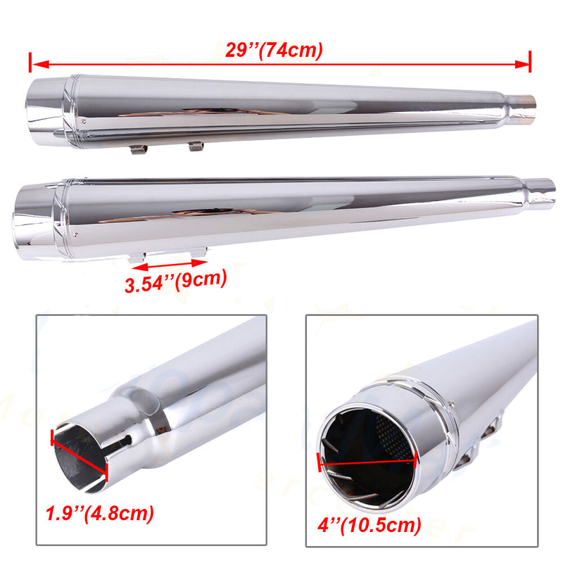 4" Chrome Slip On Mufflers Exhaust Pipe Dual for Harley Touring King Glide 95-16