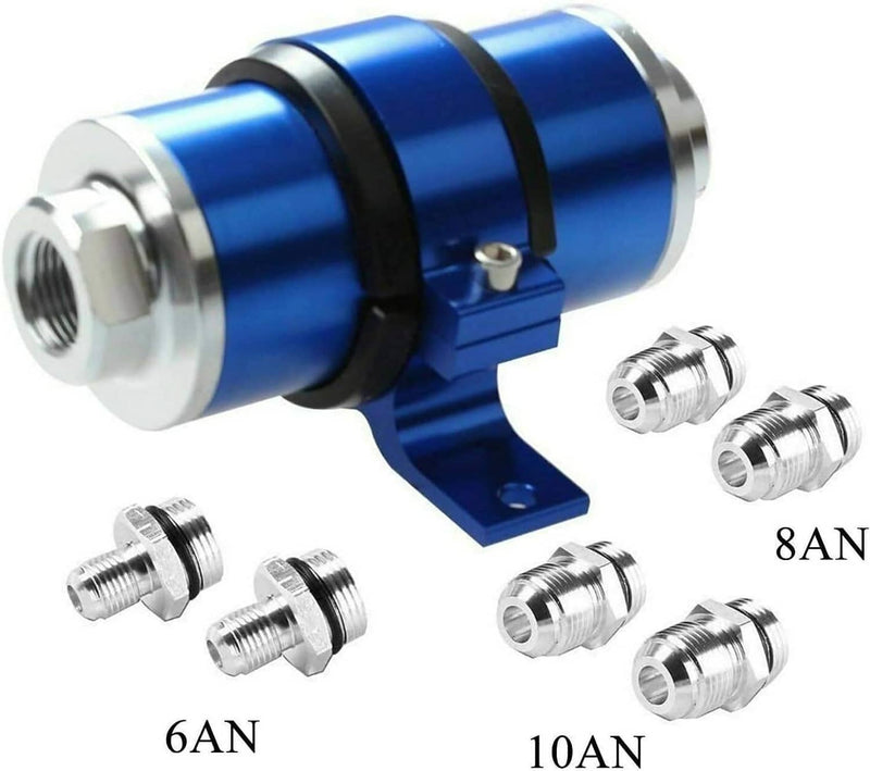 Blue 30 Micron Billet Aluminum Inline Fuel Petrol Filter Bracket AN6 AN8 AN10