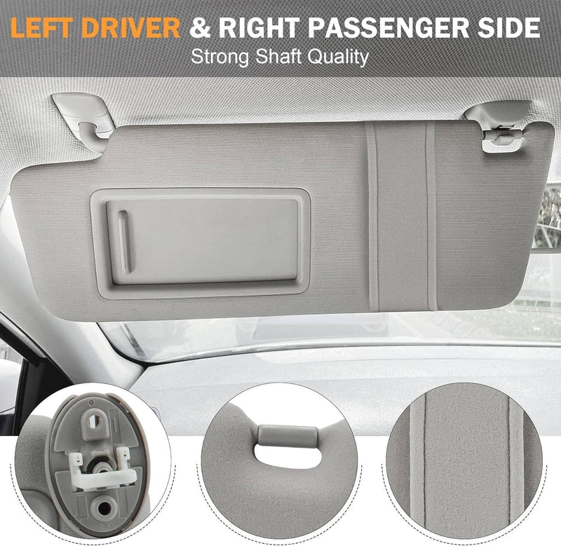 Gray Sun Visor Pair with Cover Trims for Toyota Venza 2009-2016 Left Right