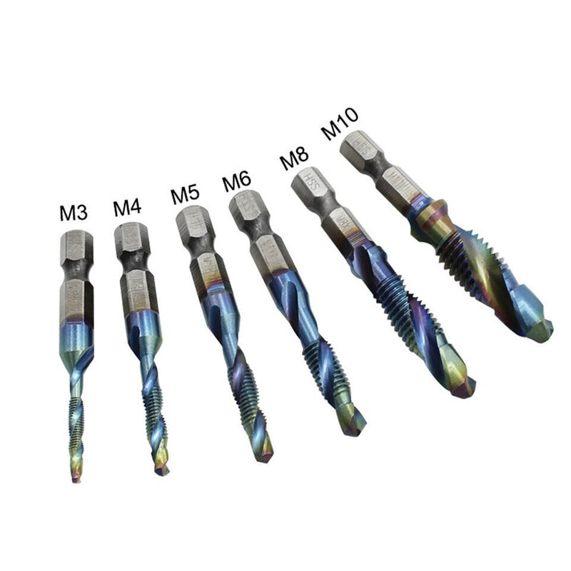 12PCS M3-M10 1/4" Hex Shank Composite HSS Metric Screw Thread Tap Drill Bits Set