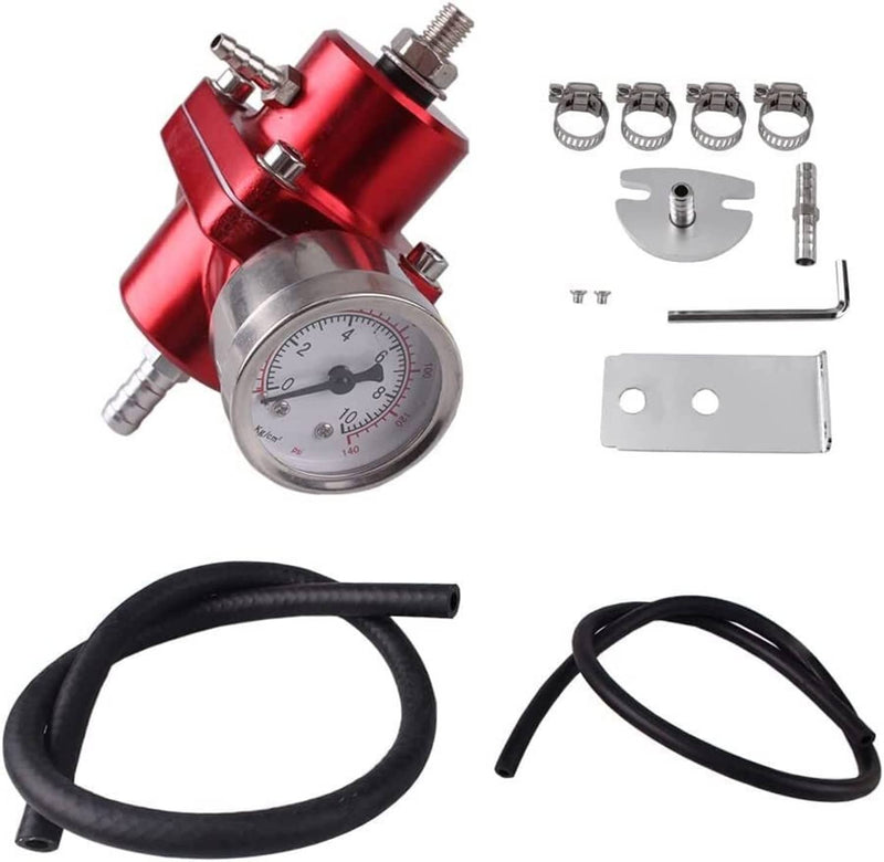 Adjustable Fuel Pressure Regulator with Gauge Fitting Kit Aluminum Red