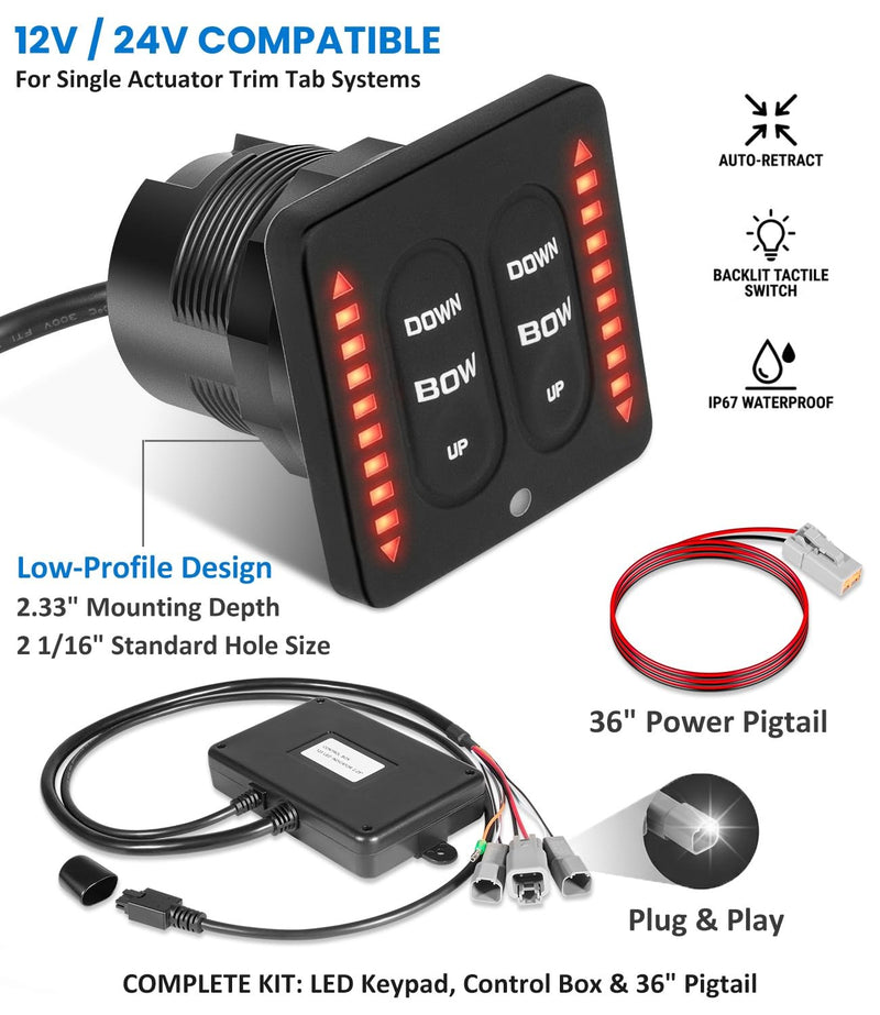 15270-001 LED Indicator Tactile Switch for Lenco Single Actuator Trim Tab 12/24V