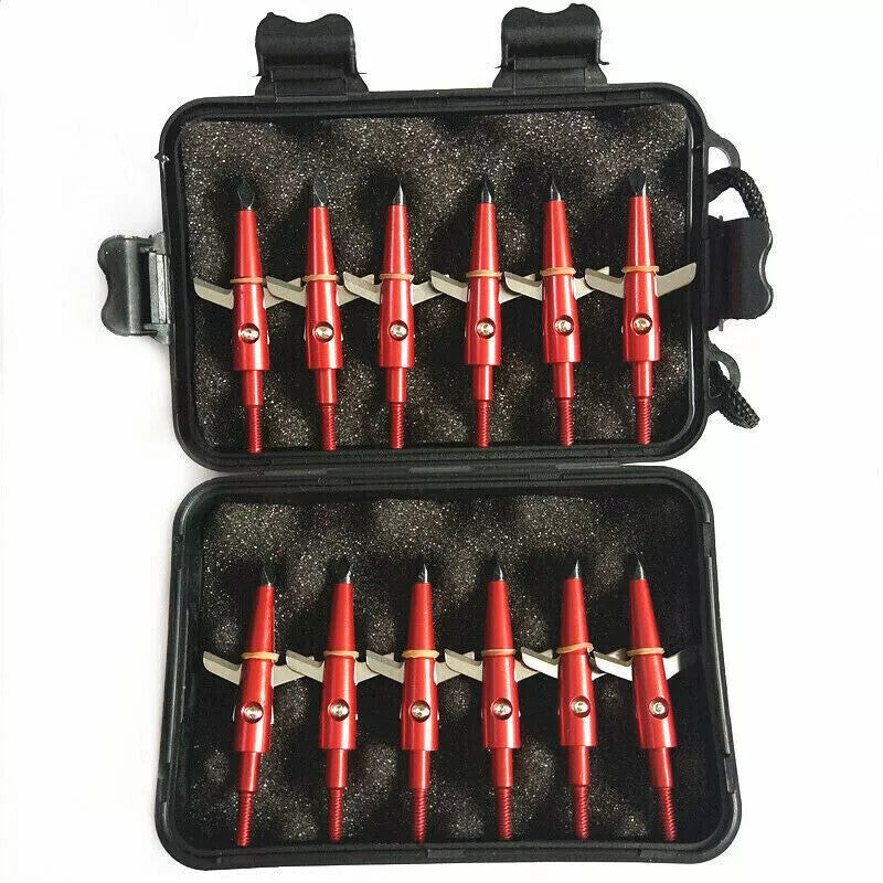 Red Broadheads 100 Grain 1.75 Inch Cut for Compound Bow Crossbow Tips 12Pcs