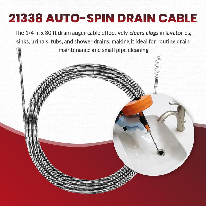 21338 Auto-Spin Drain Cable 1/4'' x 30 ft for RIDGID K-45