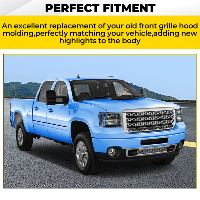 Chrome Upper Grille Hood Molding Trim for GMC Sierra 2500HD 3500HD 2011-2014