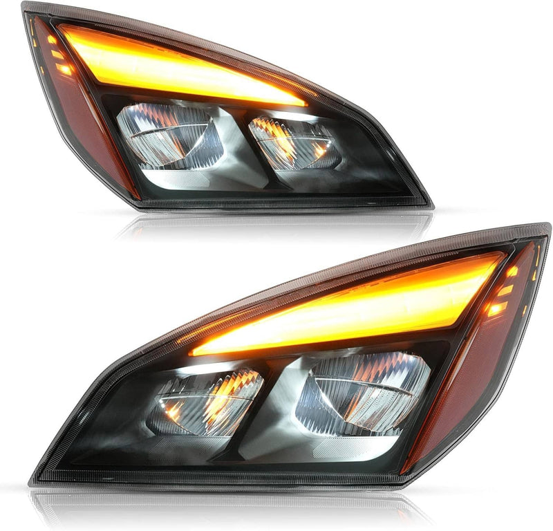 Full LED Headlights Headlamps Pair for Freightliner Cascadia Black
