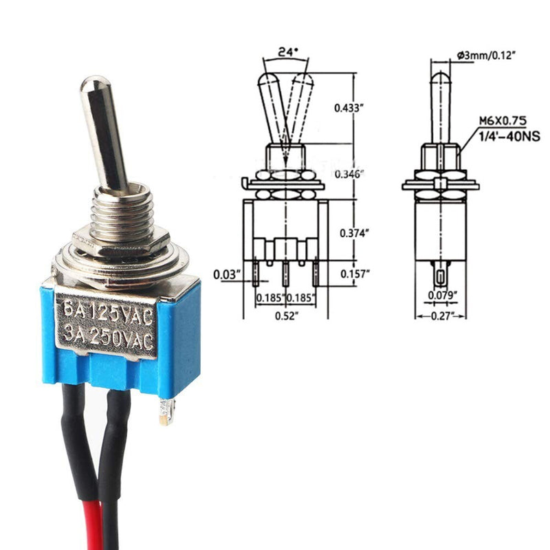 10PCS SPST Mini Toggle Switch Wires On Off Metal Small for Automotive Boat Car T