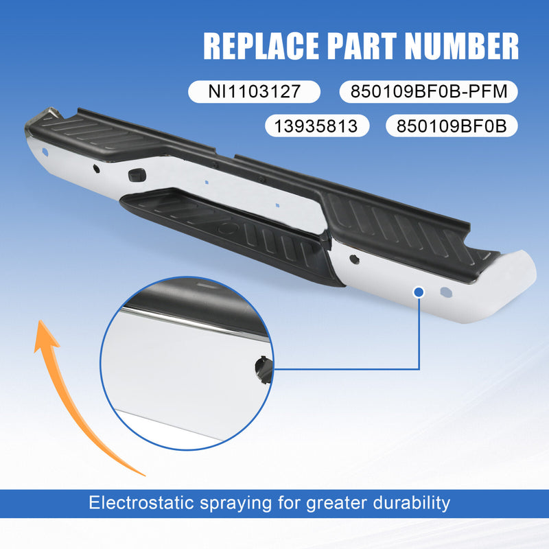 Chrome Rear Step Bumper Assembly with Sensor Hole for Nissan Frontier 2005-2021