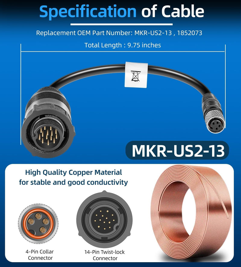 1852073 MKR-US2-13 US2 Adapter Cable for Humminbird SOLIX APEX XPLORE ONIX