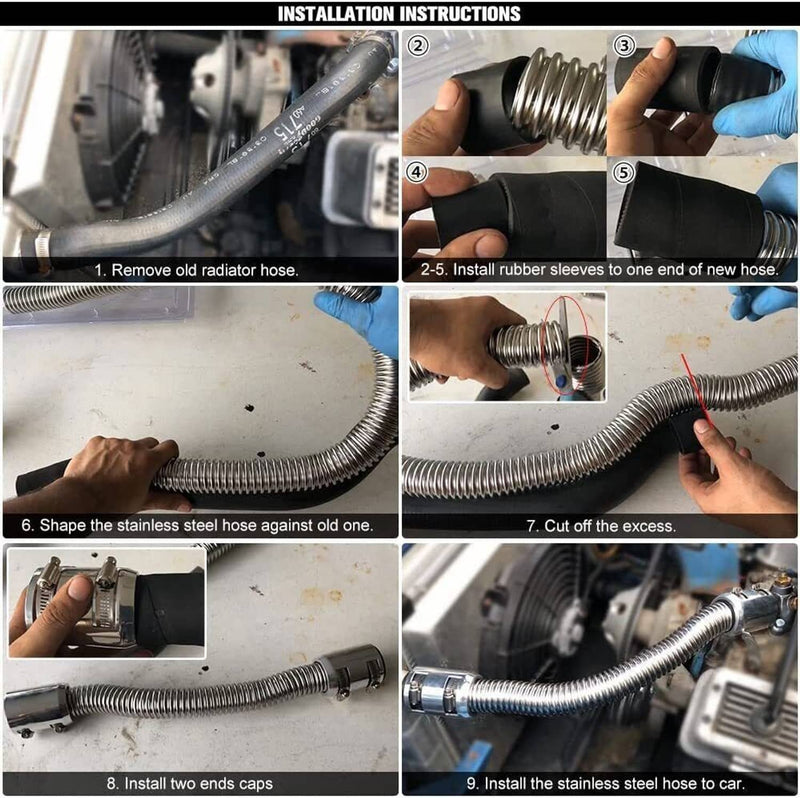36'' Stainless Steel Radiator Flexible Coolant Hose Kit with 4 Caps