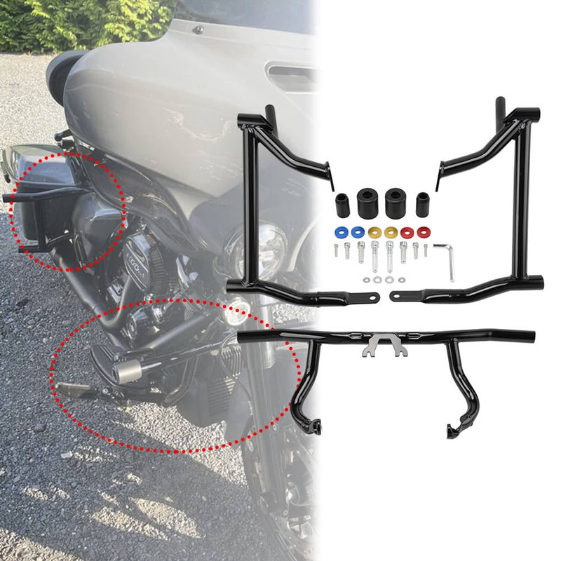 Front+Rear Crash Bar Flat-Out Bar for Harley Street Glide Road Glide King 14-25