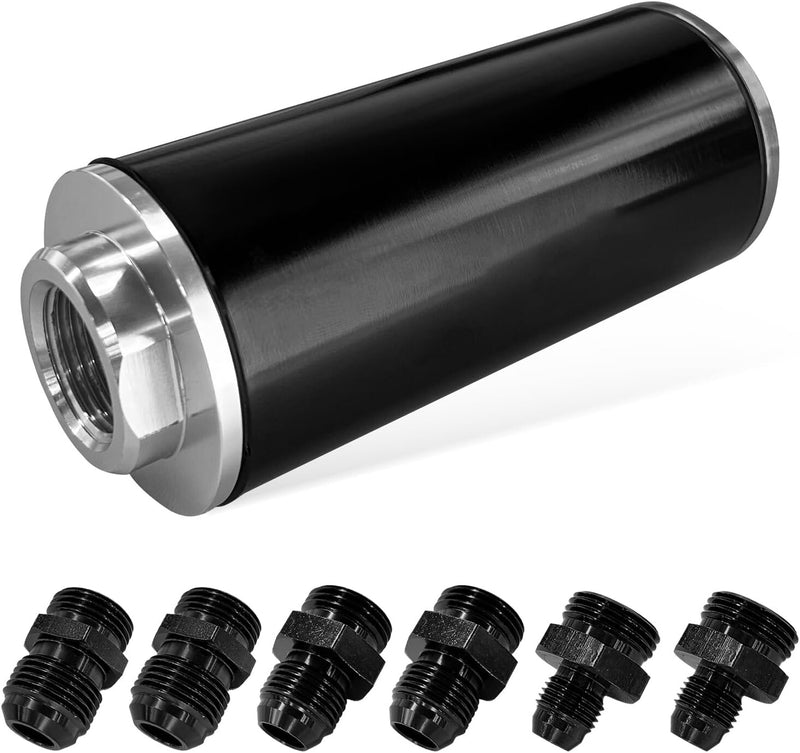 Inline Fuel Filter 100 Micron High Flow Cleanable 6AN 8AN 10AN Adapter Universal