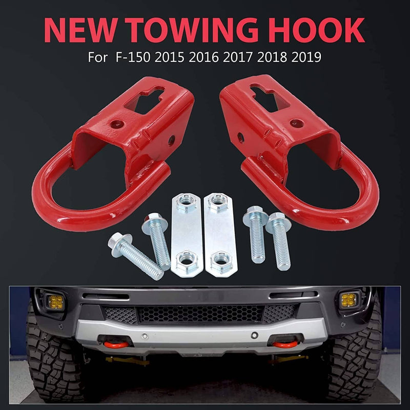 2 Pcs Red Towing Hooks FL3Z17N808A w/ Hardware Front for Ford F150 09-19