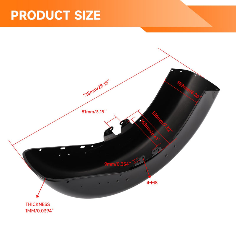 Vivid Black Front Fender for Harley Touring Street Glide Road Glide 2014-2024