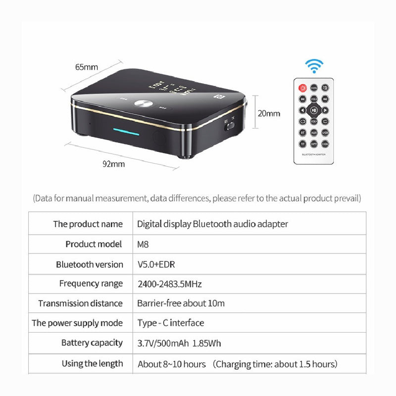 Bluetooth 5.0 Receiver Transmitter Wireless 3.5mm AUX NFC to 2 RCA Audio Adapter