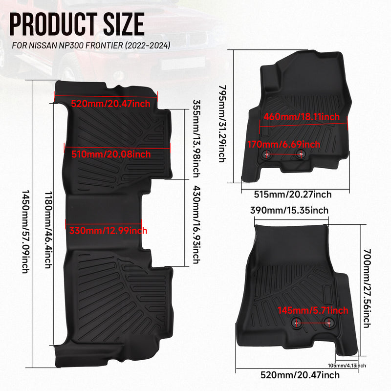 All-Weather TPE Floor Mat Liner Set for Nissan Frontier Crew Cab 2022-2025