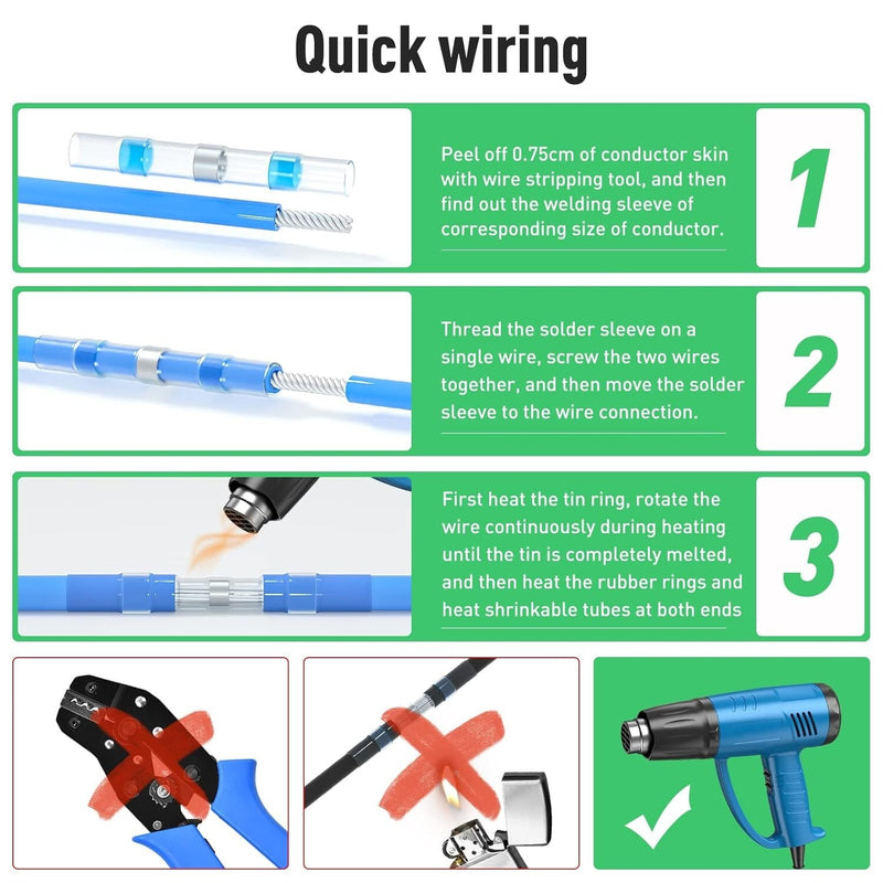 340PCS Waterproof Heat Shrink Solder Seal Sleeve Butt Wire Connectors Terminals