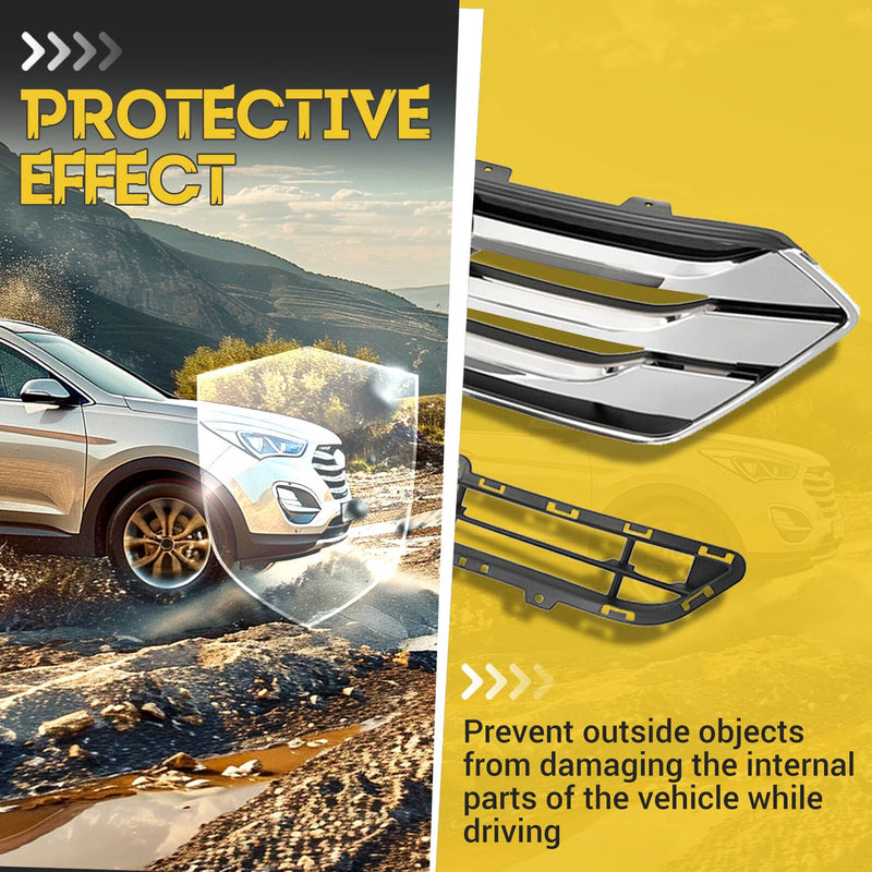 DURAFORCE Front Upper Lower Bumper Grille Set for Hyundai Santa Fe Sport 2013-2016