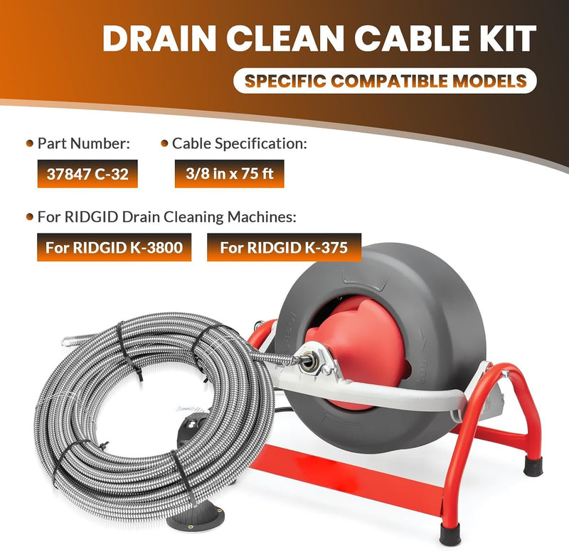 37847 C-32 Inner Core 3/8" x 75' Drain Cleaning Cable for K-3800 K-375