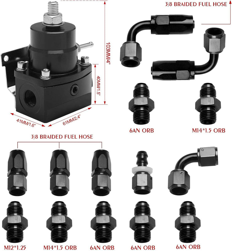 Universal Adjustable Fuel Pressure Regulator Kit 100psi AN6 Fitting Black