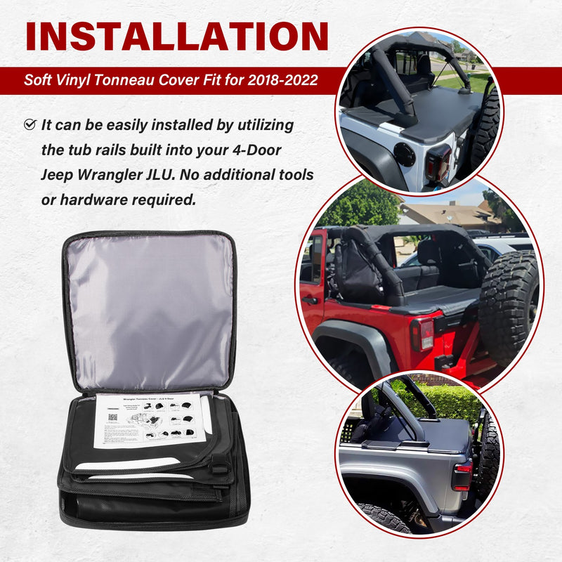 Soft Vinyl Tonneau Cover 4-Door Rear Trunk Sunshade for Jeep Wrangler JLU 2018+