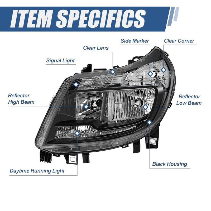 Left Right Headlights w/DRL for Dodge Ram ProMaster 1500 2500 3500 Black
