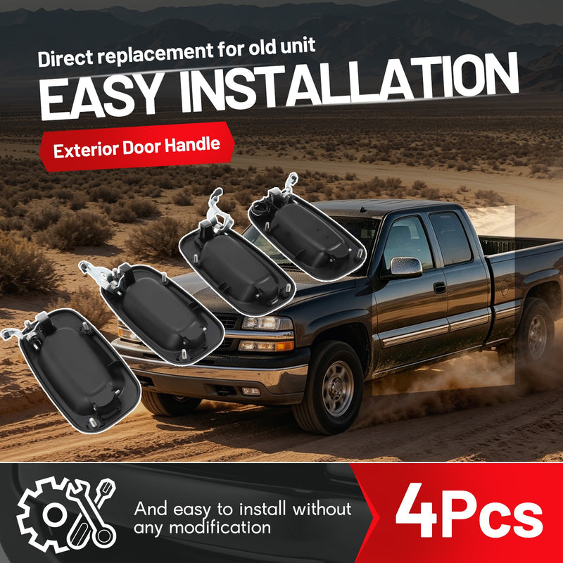 Outside Door Handles Set Painted Black for Silverado Tahoe Sierra 99-06 4 Pcs