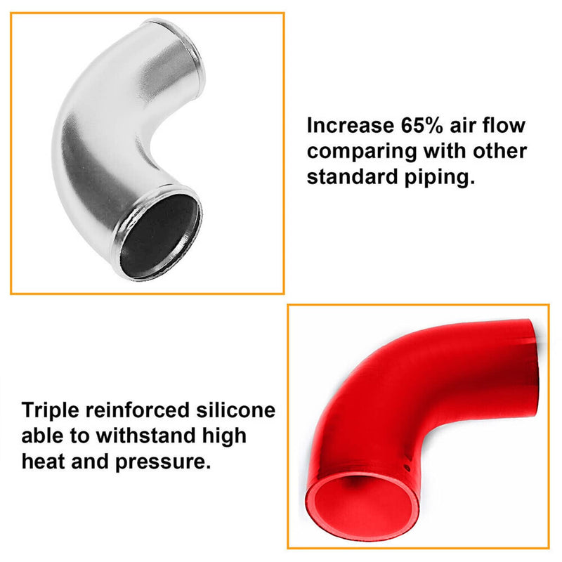 3" DIY Polished Intercooler Piping U Pipe Red Silicone Coupler Clamp Kit