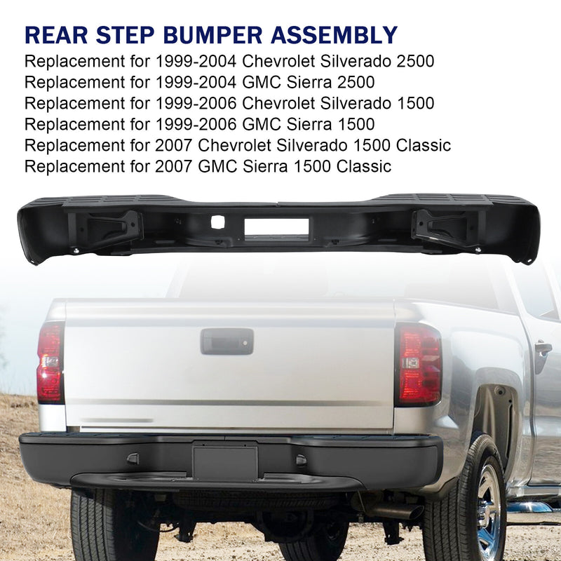 Black Rear Step Bumper for Chevy Silverado GMC Sierra 1500 2500 1999-2007