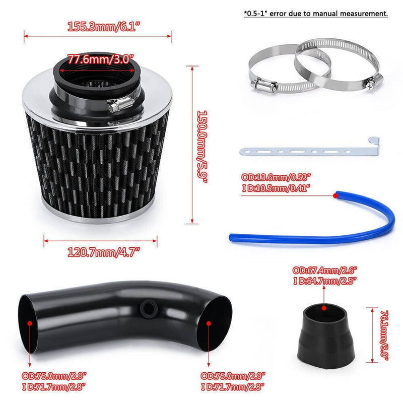 3" Universal Cold Air Intake Kit Induction Flow Pipe Kit Aluminium Automotive