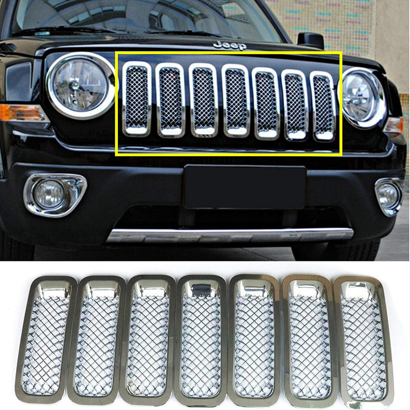 Front Mesh Grille Grill Insert Cover Bezel Kit for Jeep Patriot 2011-2018 7 Pcs