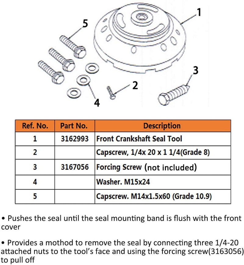 3162992 Front Crankshaft Seal Removal & Installation Tool for Cummins ISX QSX