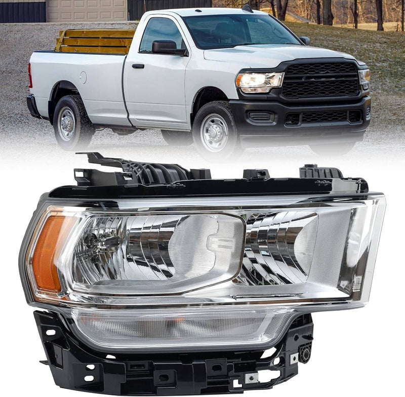 Halogen Chrome Headlight Assy Right Passenger Side for RAM 2500 3500 2019-2024