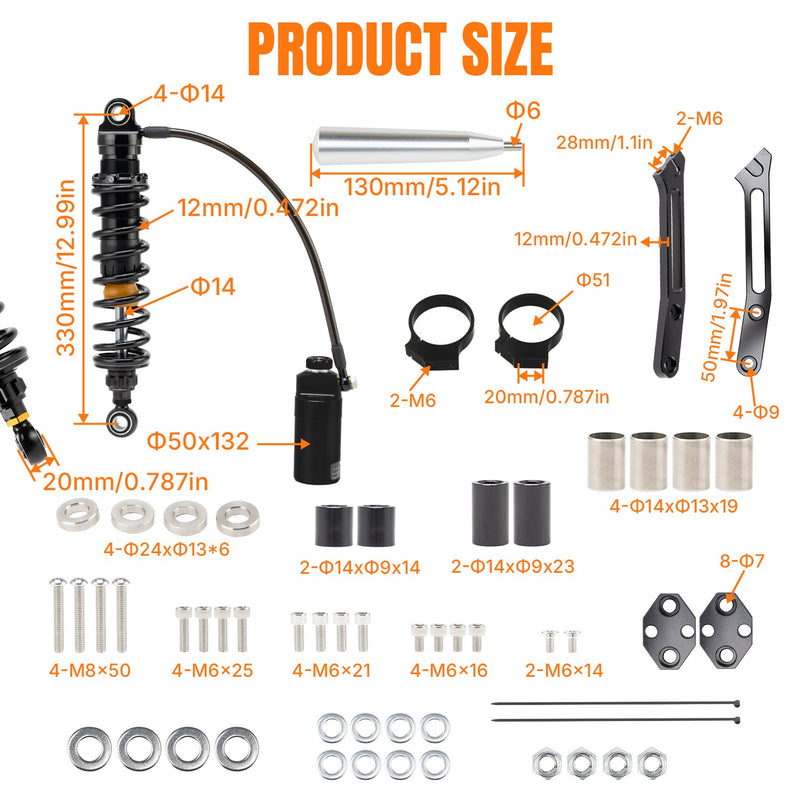 13" Adjustable Remote Reservoir Rear Suspensions Shocks for Harley Touring