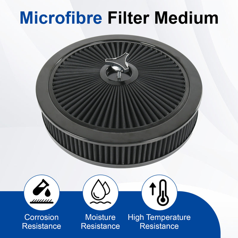 14" X 3" Black Round High Flow Washable Air Cleaner Drop Base for SBC BBC