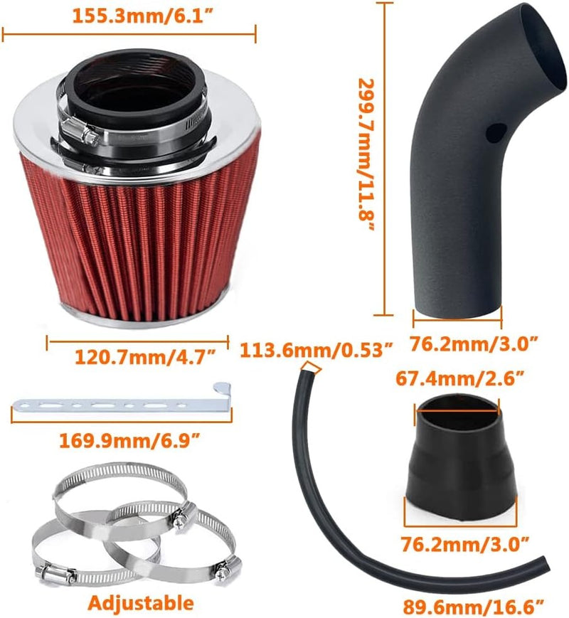 3 Inch Cold Air Intake Filter Induction Kit Aluminum Pipe Power Flow Hose System