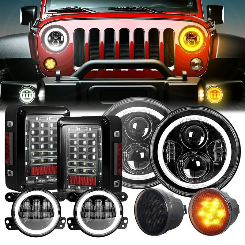 7" LED Headlights Fog Turn Tail Lamp Combo for 07-18 Jeep Wrangler JK