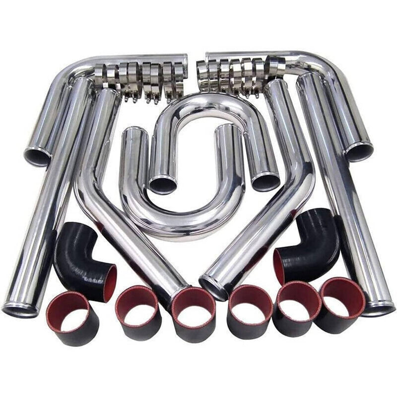 2" Inch Polished Aluminum Intercooler Pipe Kit & Silicone Hose & Clamp Universal