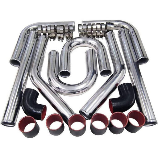 DURAFORCE 2" Inch Polished Aluminum Intercooler Pipe Kit & Silicone Hose & Clamp Universal