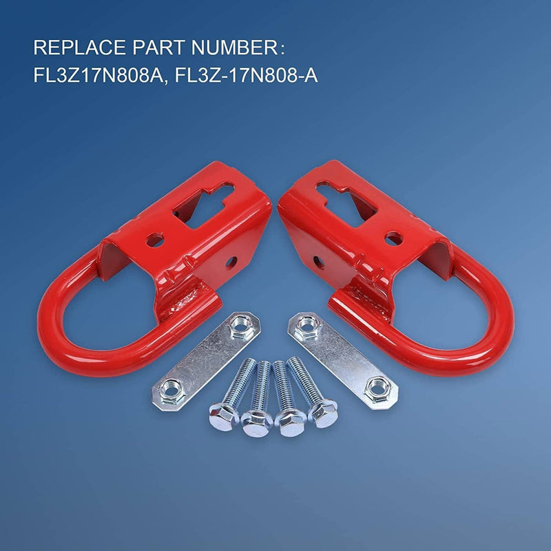 2Pcs Front Tow Hooks Hardware FL3Z17N808A for Ford F-150 2009-2019 Red
