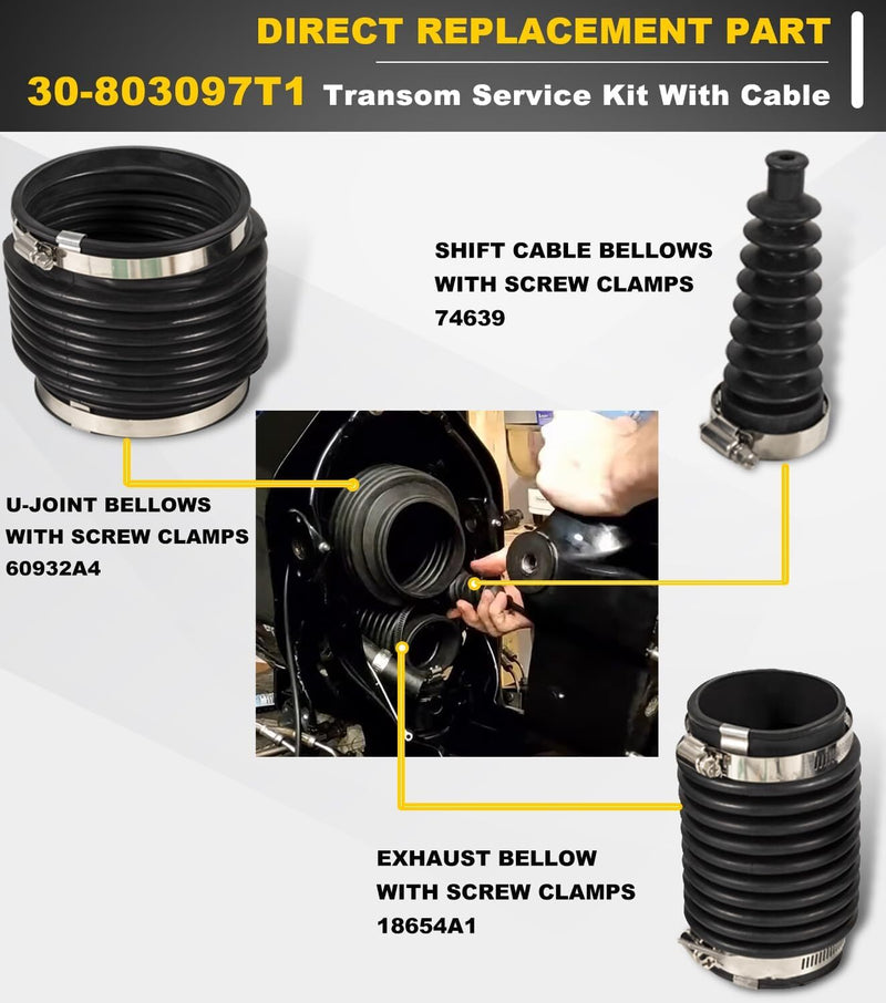 Transom Seal Bellow Kit & Lower Shift Cable for Quicksilver Mercruiser Alpha One