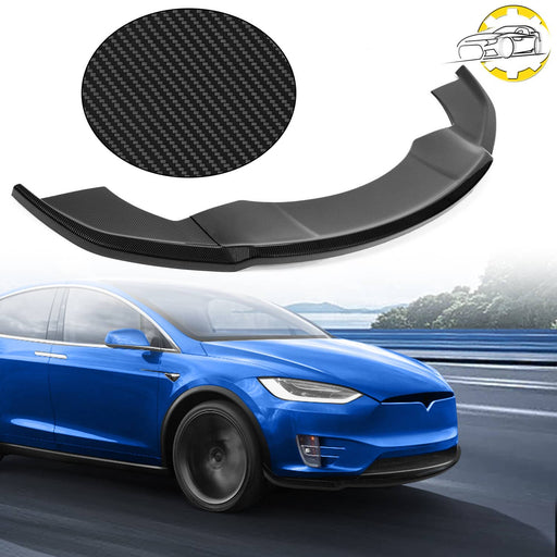 DURAFORCE Front Bumper Lip Splitter for Tesla Model X 2016-2020 ABS Carbon Fiber Style