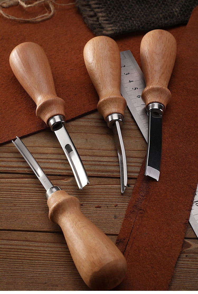 4 PCs Leather Edge Bevelers French Beveler Wide Mouth Skiving Knife Craft Tool