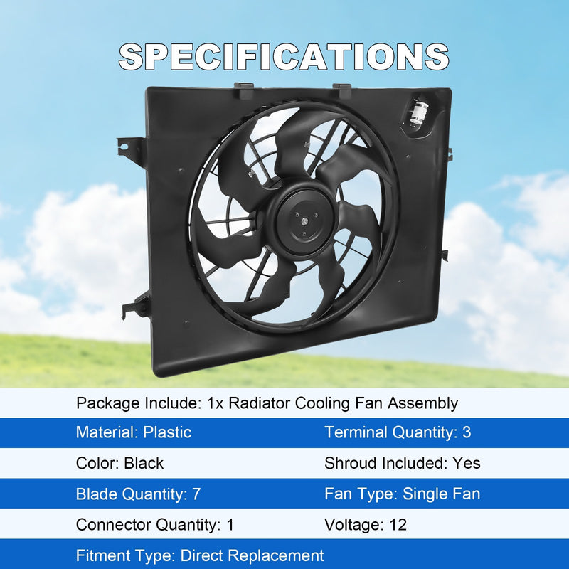 Radiator Condenser Cooling Fan Assembly for Hyundai Sonata 2011 2012 2.4L